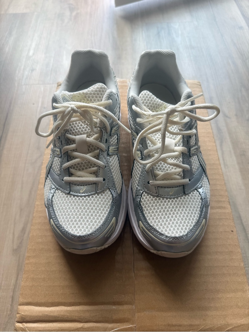 Asics White and Light Gray Kids Mesh Sneakers